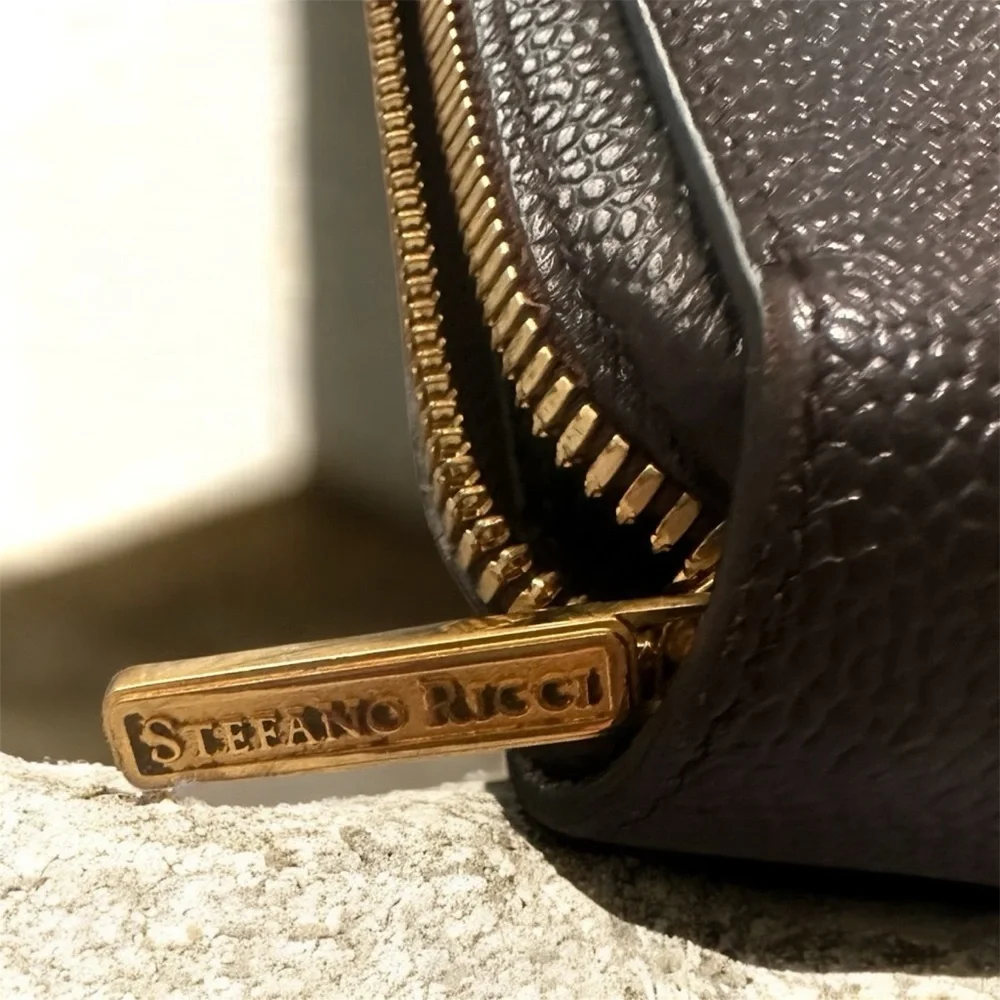 Stefano Ricci Brown Genuine Italian Calf Leather Printed Continental Wallet
